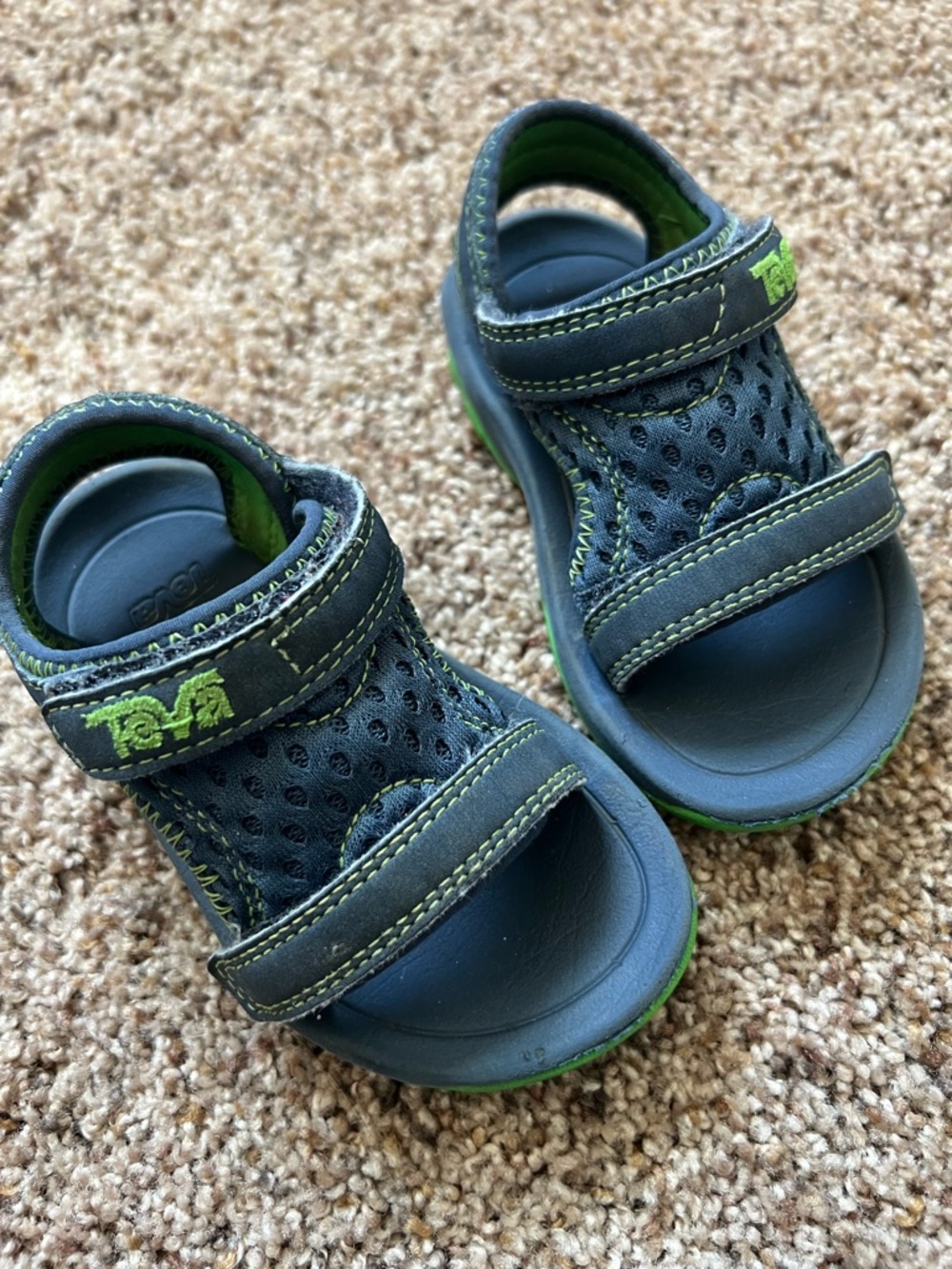 Teva Navy and Green Kids Hook-and-Loop Sandals